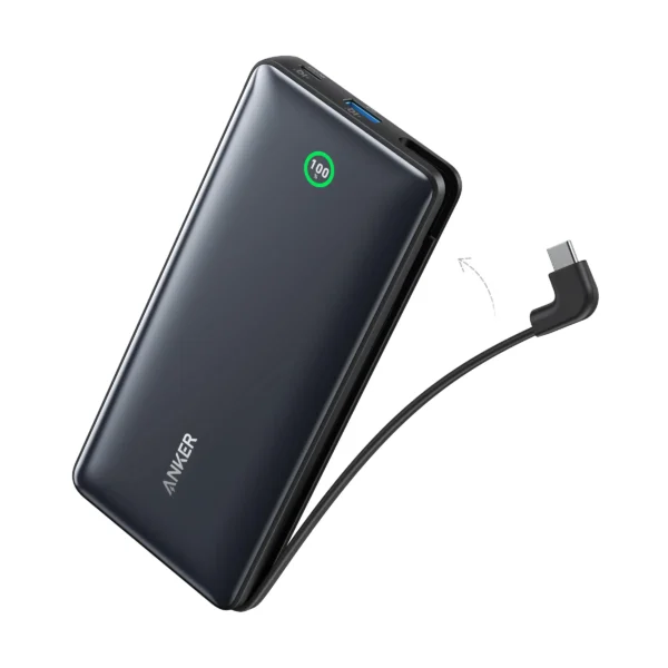 Anker Nano Power Bank, 20,000mAh, 30W, Built-In USB-C Cable, Black (A1387H11)