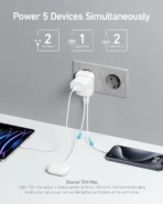 Anker Travel Adapter (5-in-1), 15W, 3x USB/PD Ports + 2x AC Outlets, White (A92A2321) - Image 4